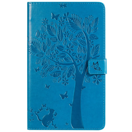 For Galaxy Tab A 8.0 (2019) T295/T290 Pressed Printing Cat and Tree Pattern Horizontal Flip Leather Case with Holder & Card Slots & Wallet(Blue)-garmade.com