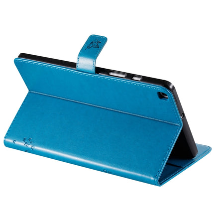 For Galaxy Tab A 8.0 (2019) T295/T290 Pressed Printing Cat and Tree Pattern Horizontal Flip Leather Case with Holder & Card Slots & Wallet(Blue)-garmade.com