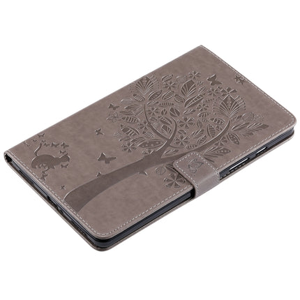 For Galaxy Tab A 8.0 (2019) T295/T290 Pressed Printing Cat and Tree Pattern Horizontal Flip Leather Case with Holder & Card Slots & Wallet(Grey)-garmade.com