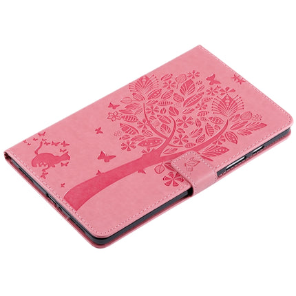 For Galaxy Tab A 8.0 (2019) T295/T290 Pressed Printing Cat and Tree Pattern Horizontal Flip Leather Case with Holder & Card Slots & Wallet(Pink)-garmade.com