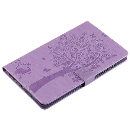 For Galaxy Tab A 8.0 (2019) T295/T290 Pressed Printing Cat and Tree Pattern Horizontal Flip Leather Case with Holder & Card Slots & Wallet(Purple)-garmade.com