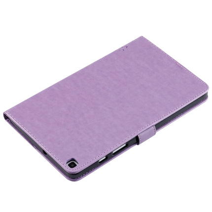For Galaxy Tab A 8.0 (2019) T295/T290 Pressed Printing Cat and Tree Pattern Horizontal Flip Leather Case with Holder & Card Slots & Wallet(Purple)-garmade.com
