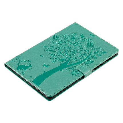 For Galaxy Tab S5e Pressed Printing Cat and Tree Pattern Horizontal Flip Leather Case with Holder & Card Slots & Wallet(Green)-garmade.com