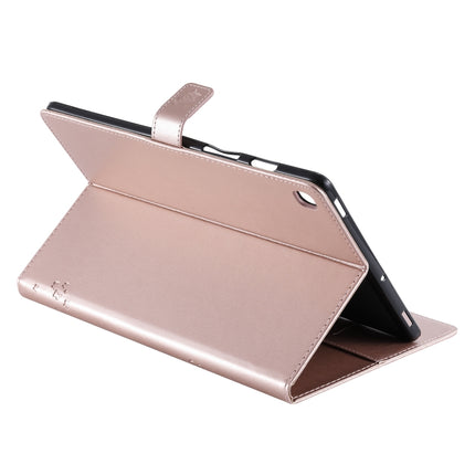 For Galaxy Tab S5e Pressed Printing Cat and Tree Pattern Horizontal Flip Leather Case with Holder & Card Slots & Wallet(Rose Gold)-garmade.com