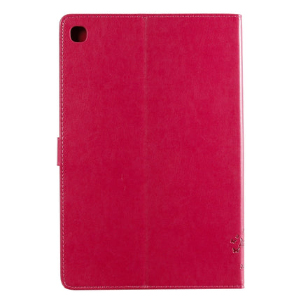 For Galaxy Tab S5e Pressed Printing Cat and Tree Pattern Horizontal Flip Leather Case with Holder & Card Slots & Wallet(Rose Red)-garmade.com