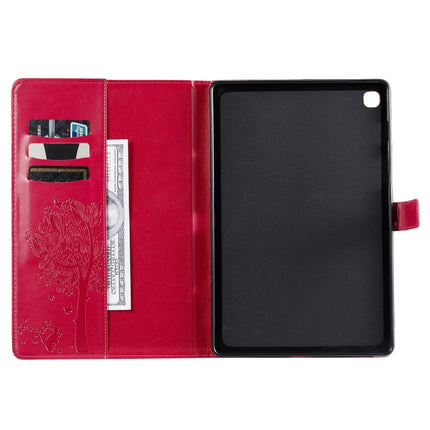For Galaxy Tab S5e Pressed Printing Cat and Tree Pattern Horizontal Flip Leather Case with Holder & Card Slots & Wallet(Rose Red)-garmade.com