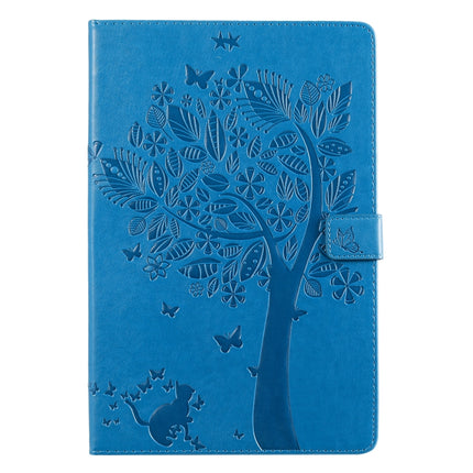 For Galaxy Tab S5e Pressed Printing Cat and Tree Pattern Horizontal Flip Leather Case with Holder & Card Slots & Wallet(Blue)-garmade.com