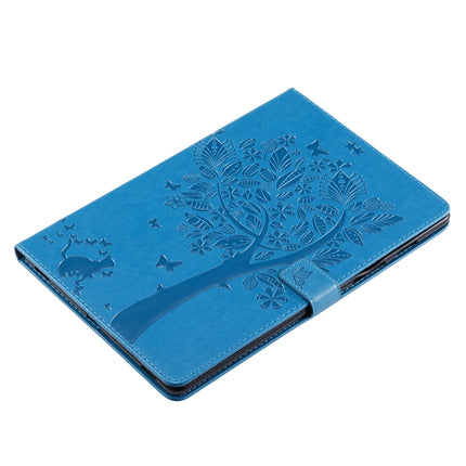 For Galaxy Tab S5e Pressed Printing Cat and Tree Pattern Horizontal Flip Leather Case with Holder & Card Slots & Wallet(Blue)-garmade.com