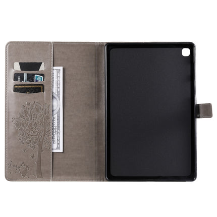 For Galaxy Tab S5e Pressed Printing Cat and Tree Pattern Horizontal Flip Leather Case with Holder & Card Slots & Wallet(Grey)-garmade.com