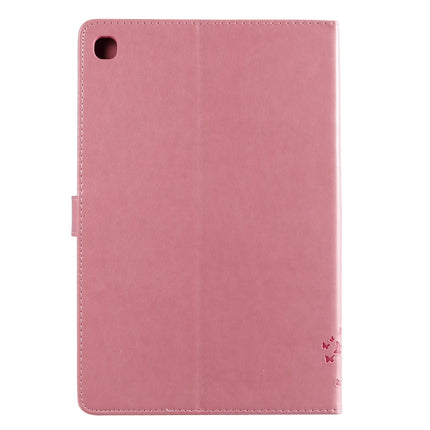 For Galaxy Tab S5e Pressed Printing Cat and Tree Pattern Horizontal Flip Leather Case with Holder & Card Slots & Wallet(Pink)-garmade.com