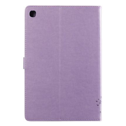 For Galaxy Tab S5e Pressed Printing Cat and Tree Pattern Horizontal Flip Leather Case with Holder & Card Slots & Wallet(Purple)-garmade.com
