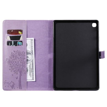 For Galaxy Tab S5e Pressed Printing Cat and Tree Pattern Horizontal Flip Leather Case with Holder & Card Slots & Wallet(Purple)-garmade.com