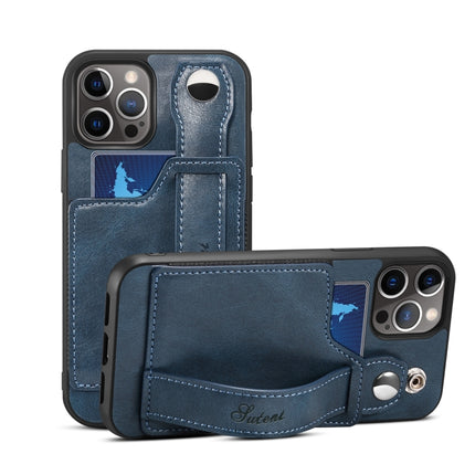 TPU + PU Leather Shockproof Protective Case with Card Slots and Hand Strap For iPhone 13(Blue)-garmade.com