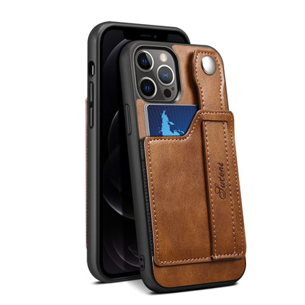 TPU + PU Leather Shockproof Protective Case with Card Slots and Hand Strap For iPhone 13(Brown)-garmade.com