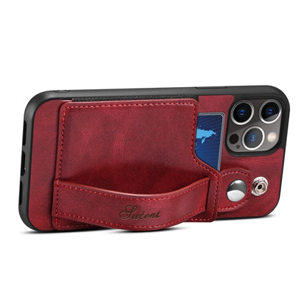 TPU + PU Leather Shockproof Protective Case with Card Slots and Hand Strap For iPhone 13(Red)-garmade.com