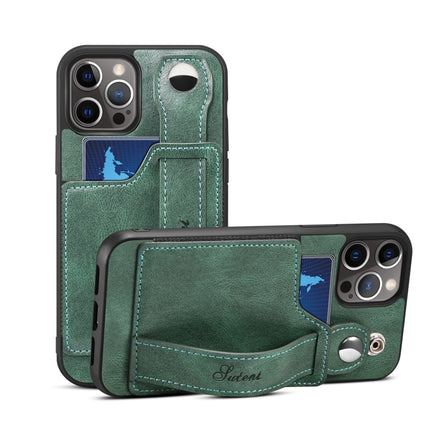 TPU + PU Leather Shockproof Protective Case with Card Slots and Hand Strap For iPhone 13(Green)-garmade.com