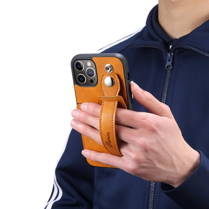 TPU + PU Leather Shockproof Protective Case with Card Slots and Hand Strap For iPhone 13 Pro(Yellow)-garmade.com