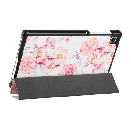 For Samsung Galaxy Tab A7 Lite T220/T225 Silk Texture Colored Drawing Pattern Horizontal Flip Magnetic PU Leather Case with Three-folding Holder (Camellia)-garmade.com