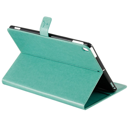 For iPad 10.2 / Pro 10.5 / Air 2019 Pressed Printing Woman and Cat Pattern Horizontal Flip Leather Case with Holder & Card Slots & Wallet(Green)-garmade.com