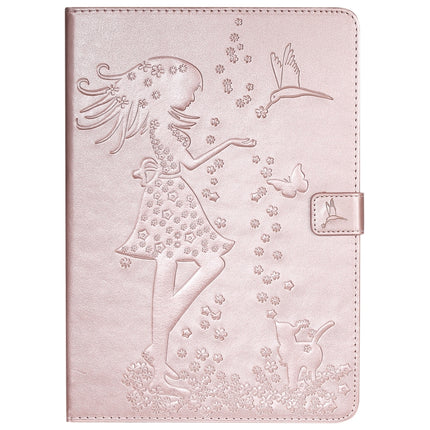 For iPad 10.2 / Pro 10.5 / Air 2019 Pressed Printing Woman and Cat Pattern Horizontal Flip Leather Case with Holder & Card Slots & Wallet(Rose Gold)-garmade.com
