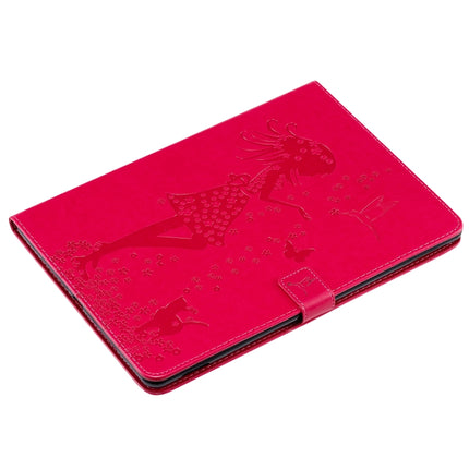 For iPad 10.2 / Pro 10.5 / Air 2019 Pressed Printing Woman and Cat Pattern Horizontal Flip Leather Case with Holder & Card Slots & Wallet(Rose Red)-garmade.com