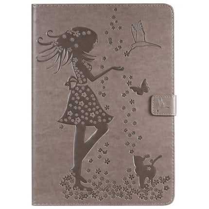 For iPad 10.2 / Pro 10.5 / Air 2019 Pressed Printing Woman and Cat Pattern Horizontal Flip Leather Case with Holder & Card Slots & Wallet(Grey)-garmade.com