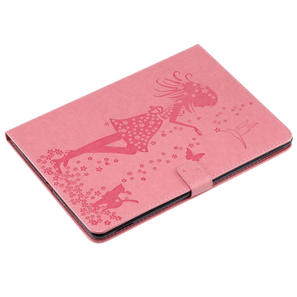 For iPad 10.2 / Pro 10.5 / Air 2019 Pressed Printing Woman and Cat Pattern Horizontal Flip Leather Case with Holder & Card Slots & Wallet(Pink)-garmade.com