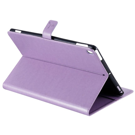 For iPad 10.2 / Pro 10.5 / Air 2019 Pressed Printing Woman and Cat Pattern Horizontal Flip Leather Case with Holder & Card Slots & Wallet(Purple)-garmade.com