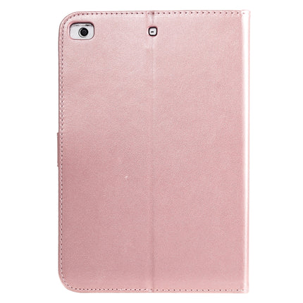 For iPad Mini 2019 & 4 & 3 & 2 & 1 Pressed Printing Woman and Cat Pattern Horizontal Flip Leather Case with Holder & Card Slots & Wallet(Rose Gold)-garmade.com