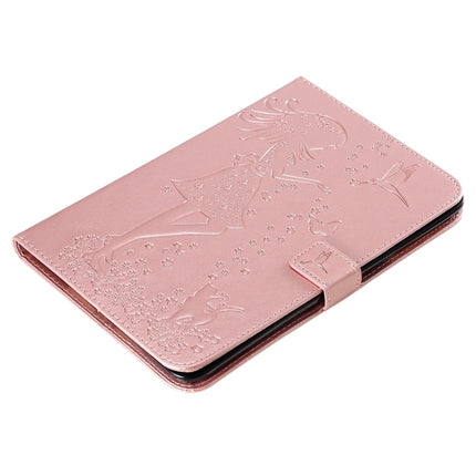 For iPad Mini 2019 & 4 & 3 & 2 & 1 Pressed Printing Woman and Cat Pattern Horizontal Flip Leather Case with Holder & Card Slots & Wallet(Rose Gold)-garmade.com