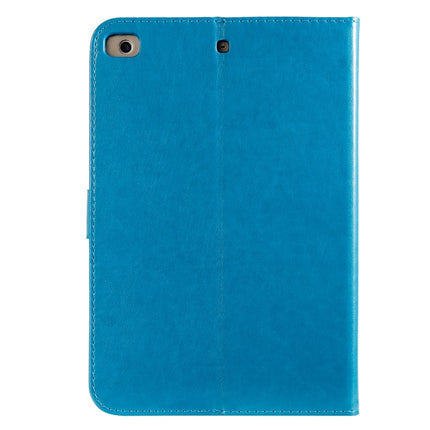 For iPad Mini 2019 & 4 & 3 & 2 & 1 Pressed Printing Woman and Cat Pattern Horizontal Flip Leather Case with Holder & Card Slots & Wallet(Blue)-garmade.com