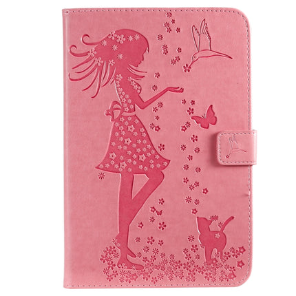 For iPad Mini 2019 & 4 & 3 & 2 & 1 Pressed Printing Woman and Cat Pattern Horizontal Flip Leather Case with Holder & Card Slots & Wallet(Pink)-garmade.com