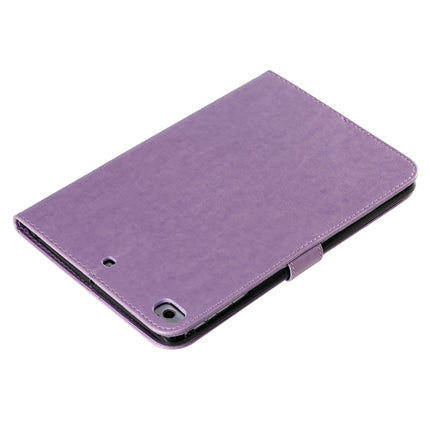 For iPad Mini 2019 & 4 & 3 & 2 & 1 Pressed Printing Woman and Cat Pattern Horizontal Flip Leather Case with Holder & Card Slots & Wallet(Purple)-garmade.com