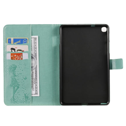 For Galaxy Tab A 8.0 & S Pen (2019) Pressed Printing Woman and Cat Pattern Horizontal Flip Leather Case with Holder & Card Slots & Wallet(Green)-garmade.com