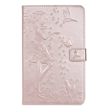 For Galaxy Tab A 8.0 & S Pen (2019) Pressed Printing Woman and Cat Pattern Horizontal Flip Leather Case with Holder & Card Slots & Wallet(Rose Gold)-garmade.com