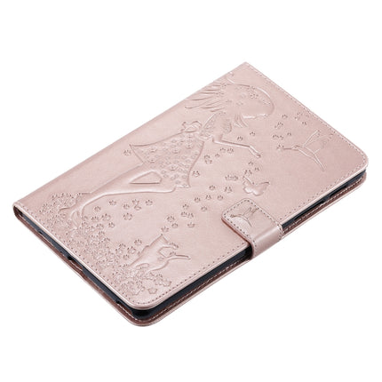 For Galaxy Tab A 8.0 & S Pen (2019) Pressed Printing Woman and Cat Pattern Horizontal Flip Leather Case with Holder & Card Slots & Wallet(Rose Gold)-garmade.com
