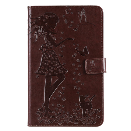 For Galaxy Tab A 8.0 & S Pen (2019) Pressed Printing Woman and Cat Pattern Horizontal Flip Leather Case with Holder & Card Slots & Wallet(Brown)-garmade.com