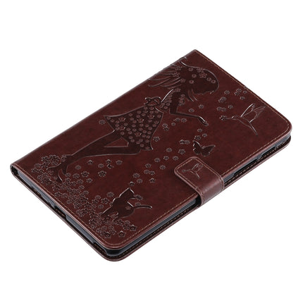 For Galaxy Tab A 8.0 & S Pen (2019) Pressed Printing Woman and Cat Pattern Horizontal Flip Leather Case with Holder & Card Slots & Wallet(Brown)-garmade.com