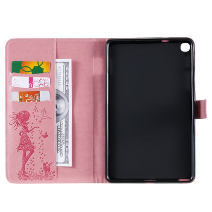 For Galaxy Tab A 8.0 & S Pen (2019) Pressed Printing Woman and Cat Pattern Horizontal Flip Leather Case with Holder & Card Slots & Wallet(Pink)-garmade.com