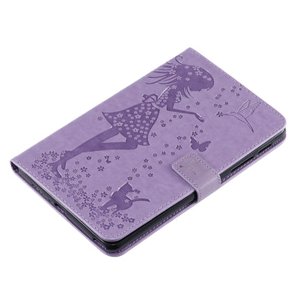 For Galaxy Tab A 8.0 & S Pen (2019) Pressed Printing Woman and Cat Pattern Horizontal Flip Leather Case with Holder & Card Slots & Wallet(Purple)-garmade.com