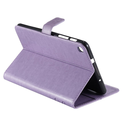 For Galaxy Tab A 8.0 & S Pen (2019) Pressed Printing Woman and Cat Pattern Horizontal Flip Leather Case with Holder & Card Slots & Wallet(Purple)-garmade.com