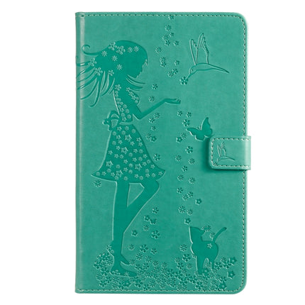 For Galaxy Tab A 8.0 (2019) T295/T290 Pressed Printing Woman and Cat Pattern Horizontal Flip Leather Case with Holder & Card Slots & Wallet(Green)-garmade.com