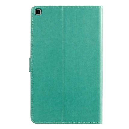 For Galaxy Tab A 8.0 (2019) T295/T290 Pressed Printing Woman and Cat Pattern Horizontal Flip Leather Case with Holder & Card Slots & Wallet(Green)-garmade.com