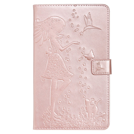 For Galaxy Tab A 8.0 (2019) T295/T290 Pressed Printing Woman and Cat Pattern Horizontal Flip Leather Case with Holder & Card Slots & Wallet(Rose Gold)-garmade.com