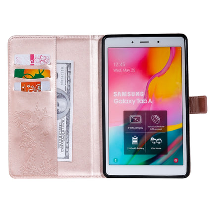 For Galaxy Tab A 8.0 (2019) T295/T290 Pressed Printing Woman and Cat Pattern Horizontal Flip Leather Case with Holder & Card Slots & Wallet(Rose Gold)-garmade.com