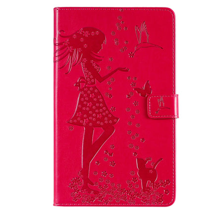For Galaxy Tab A 8.0 (2019) T295/T290 Pressed Printing Woman and Cat Pattern Horizontal Flip Leather Case with Holder & Card Slots & Wallet(Rose Red)-garmade.com
