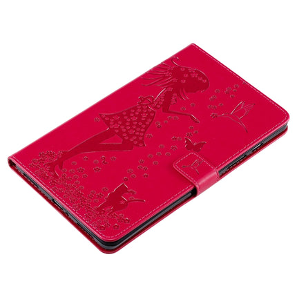 For Galaxy Tab A 8.0 (2019) T295/T290 Pressed Printing Woman and Cat Pattern Horizontal Flip Leather Case with Holder & Card Slots & Wallet(Rose Red)-garmade.com