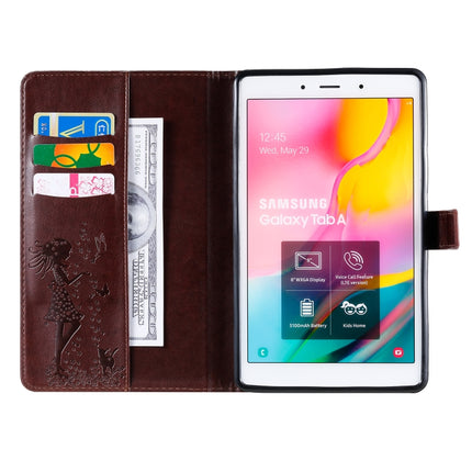 For Galaxy Tab A 8.0 (2019) T295/T290 Pressed Printing Woman and Cat Pattern Horizontal Flip Leather Case with Holder & Card Slots & Wallet(Brown)-garmade.com