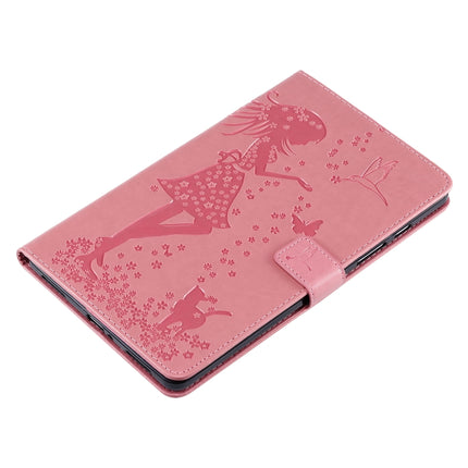 For Galaxy Tab A 8.0 (2019) T295/T290 Pressed Printing Woman and Cat Pattern Horizontal Flip Leather Case with Holder & Card Slots & Wallet(Pink)-garmade.com