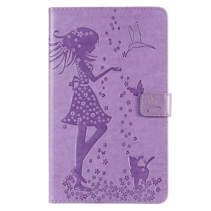 For Galaxy Tab A 8.0 (2019) T295/T290 Pressed Printing Woman and Cat Pattern Horizontal Flip Leather Case with Holder & Card Slots & Wallet(Purple)-garmade.com
